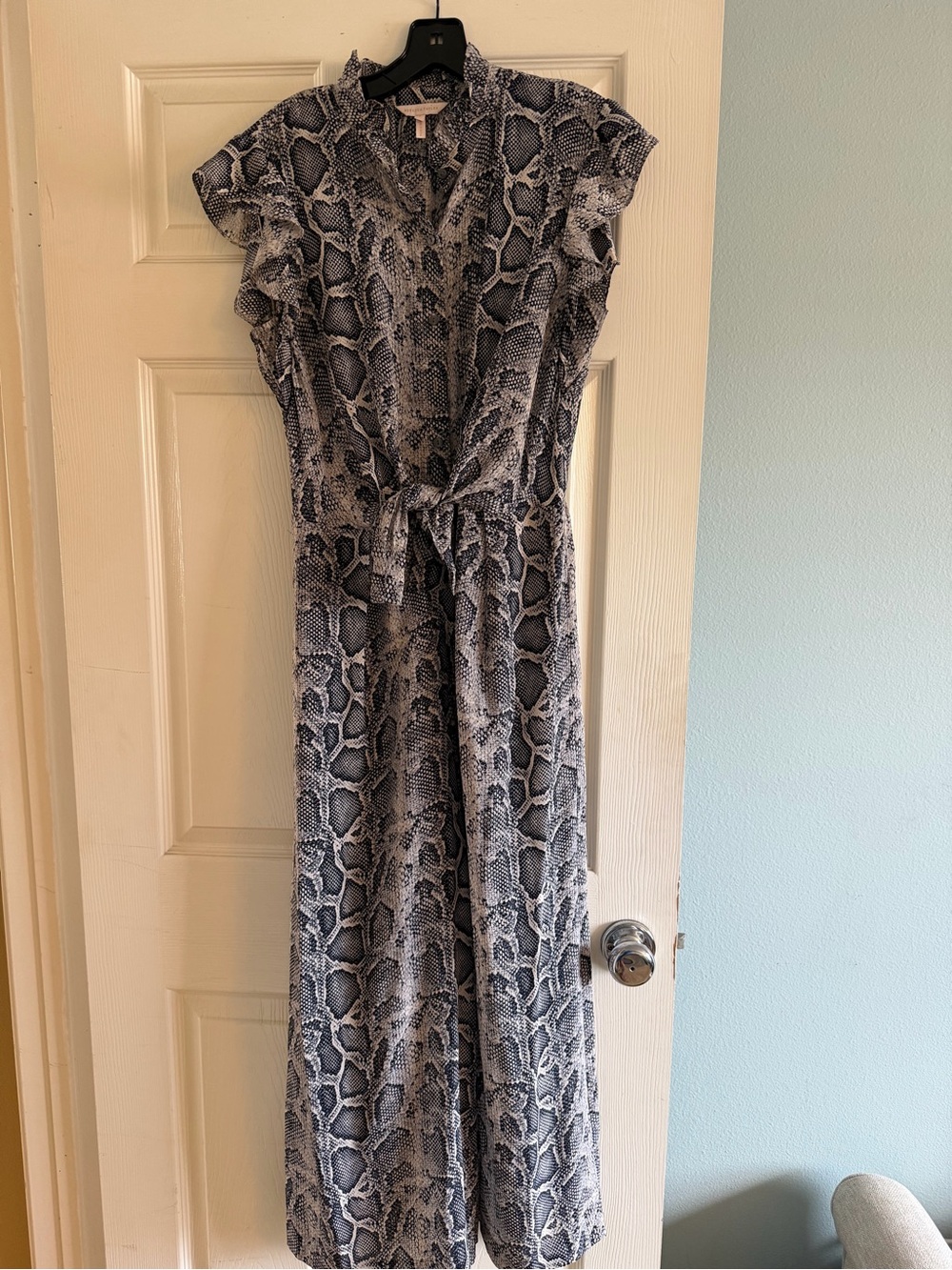 Rebecca Taylor Snake Print Tie 100% silk wide leg jumpsuit - sz 6